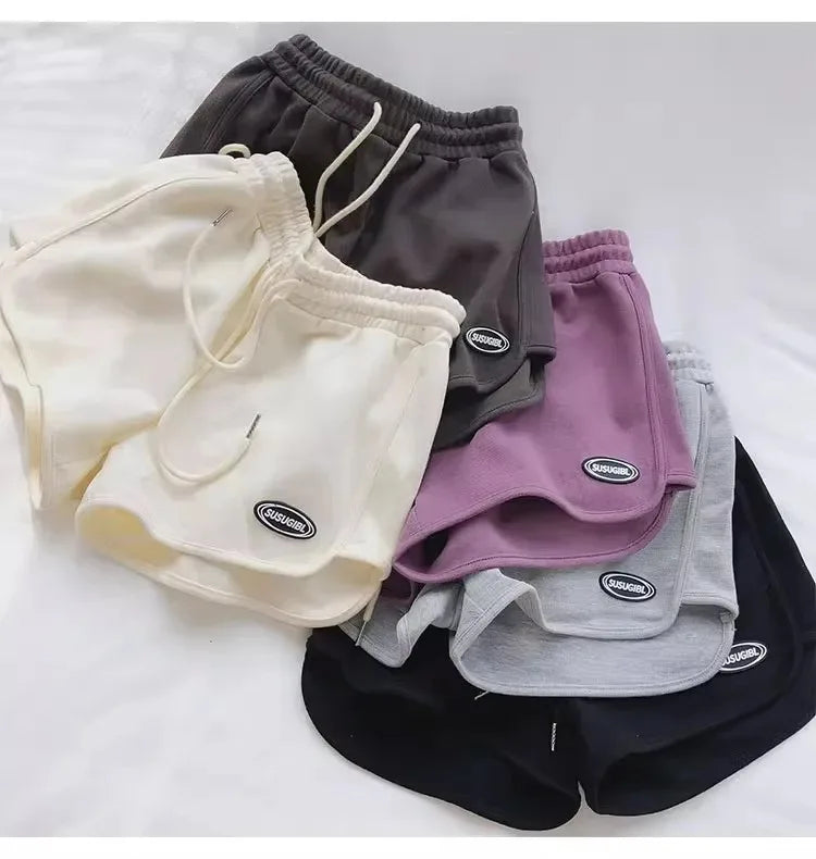 Women’s summer shorts with drawstring – lightweight high-waist sports shorts with A-line cut, loose and comfortable for yoga, running, and leisure