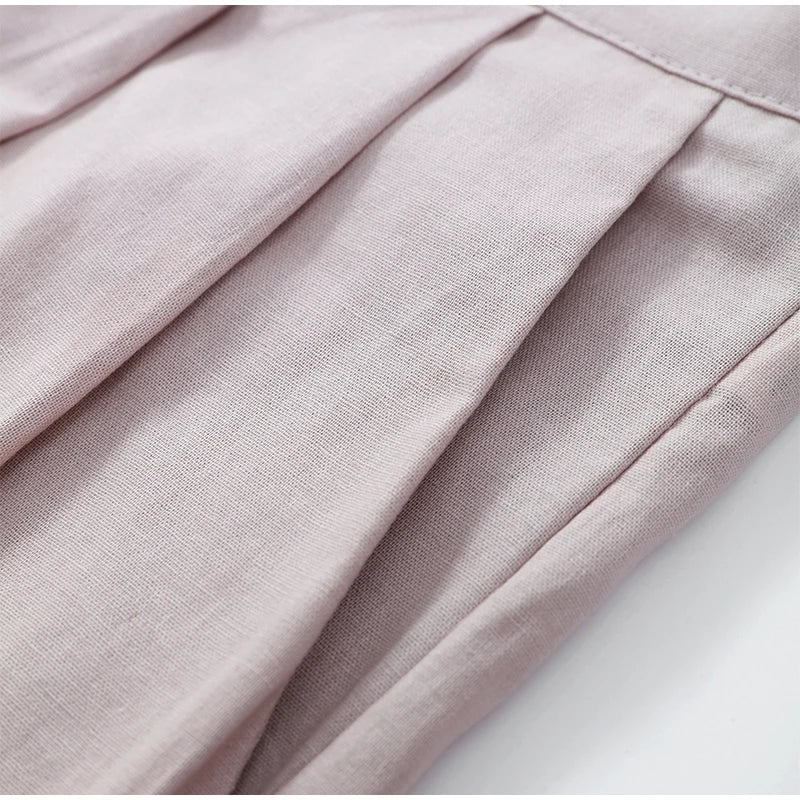 Elegante women's set – wide-leg pants made from linen-cotton blend and simple long-sleeve top