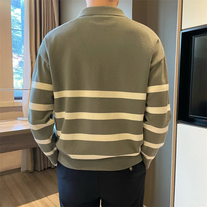 Men’s sweater with lapels – striped and comfortable