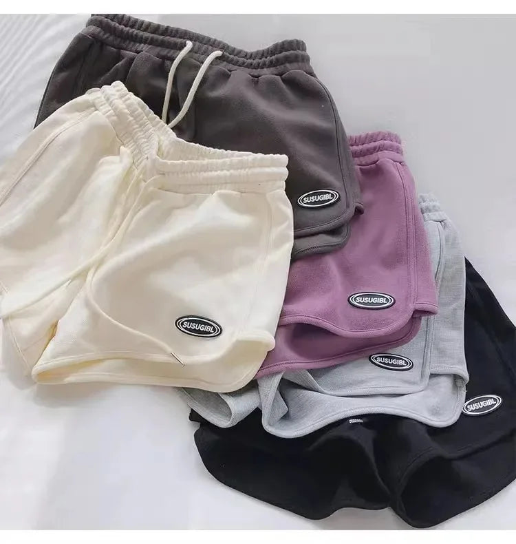 Women’s summer shorts with drawstring – lightweight high-waist sports shorts with A-line cut, loose and comfortable for yoga, running, and leisure