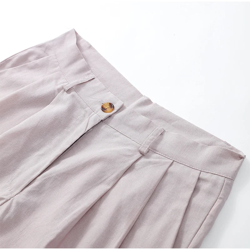 Elegante women's set – wide-leg pants made from linen-cotton blend and simple long-sleeve top