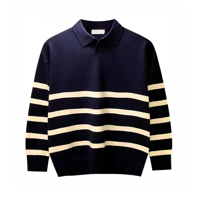 Men’s sweater with lapels – striped and comfortable