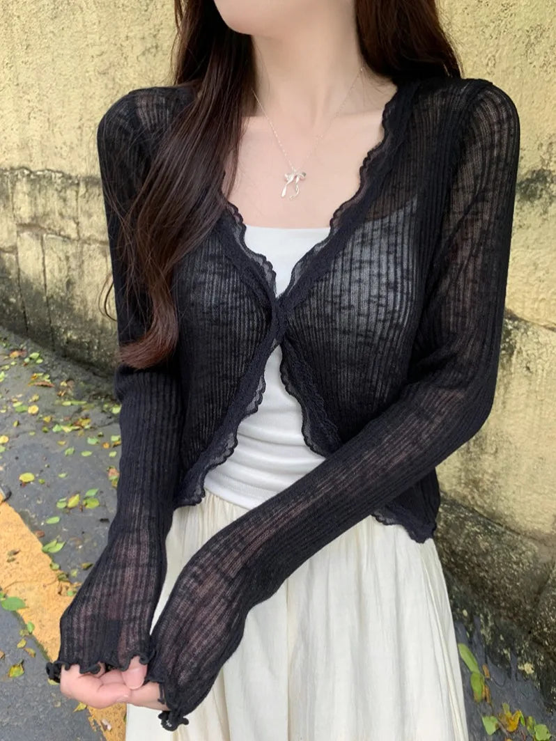 Lace Trim Crop Cardigan – Stylish & Comfortable for Everyday Looks