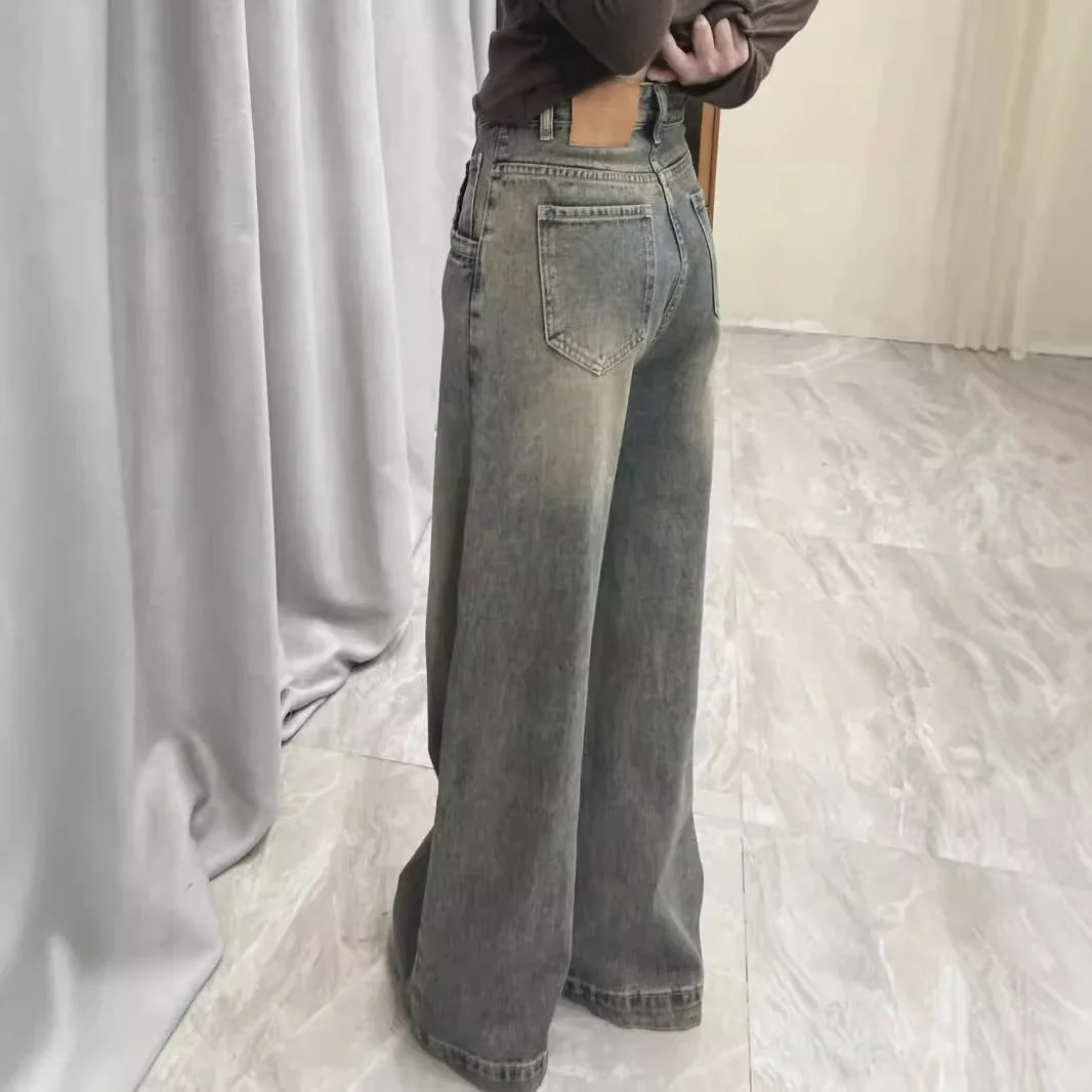 Effortless Vintage Distressed Wide-Leg Jeans – Loose, Slimming & Versatile for Spring & Summer