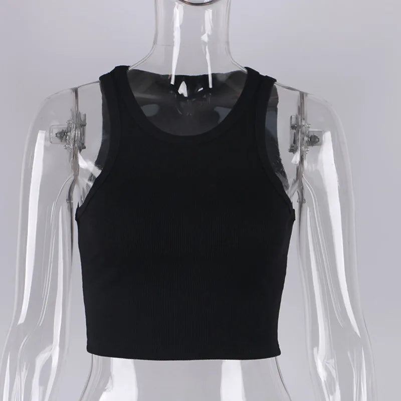 Ribbed knit women’s crop top – summer basic tank top in Y2K style, off-shoulder, tight-fitting and sexy