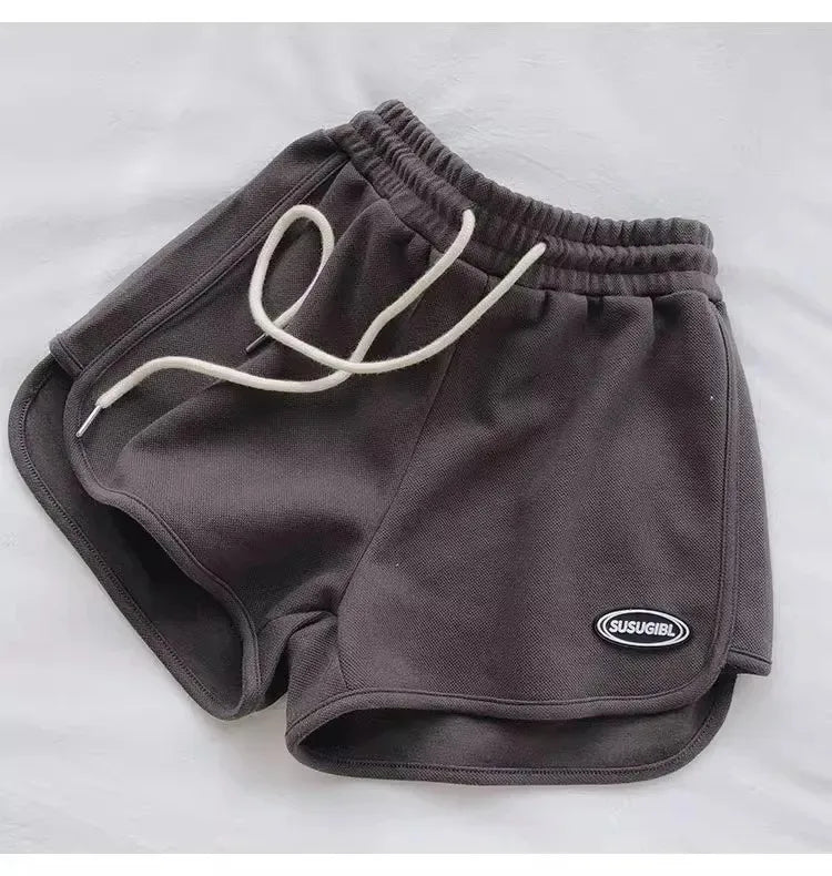 Women’s summer shorts with drawstring – lightweight high-waist sports shorts with A-line cut, loose and comfortable for yoga, running, and leisure