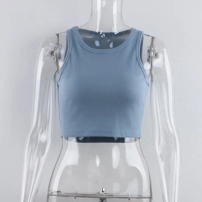 Ribbed knit women’s crop top – summer basic tank top in Y2K style, off-shoulder, tight-fitting and sexy