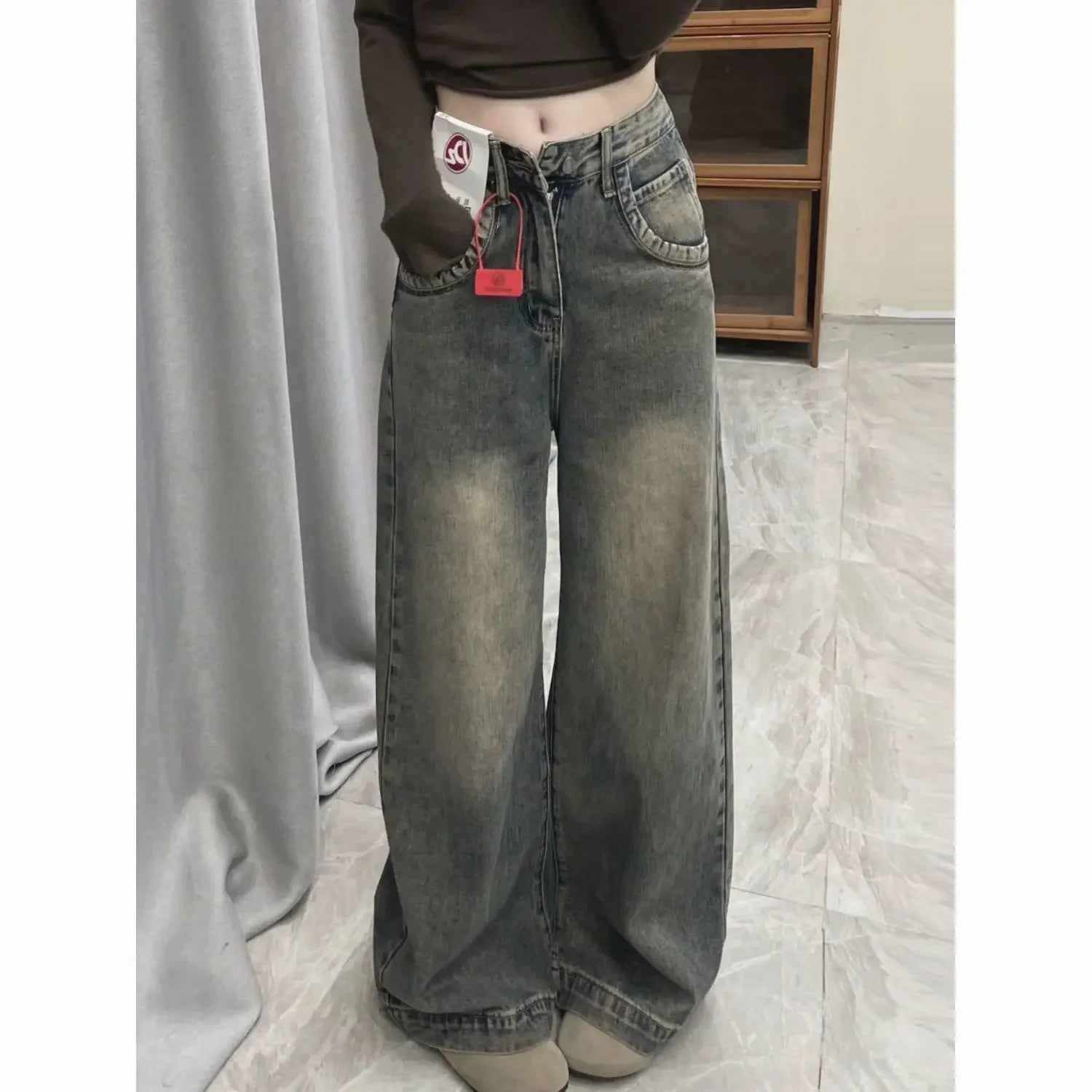 Effortless Vintage Distressed Wide-Leg Jeans – Loose, Slimming & Versatile for Spring & Summer
