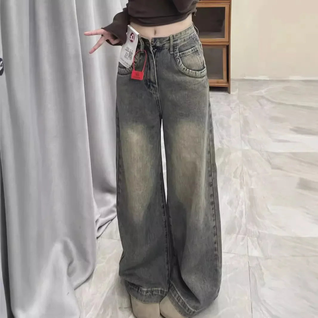 Effortless Vintage Distressed Wide-Leg Jeans – Loose, Slimming & Versatile for Spring & Summer