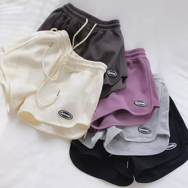 Women’s summer shorts with drawstring – lightweight high-waist sports shorts with A-line cut, loose and comfortable for yoga, running, and leisure