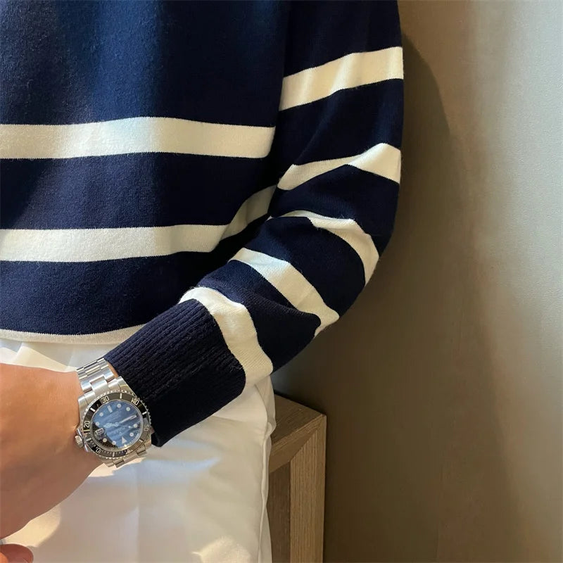 Men’s sweater with lapels – striped and comfortable