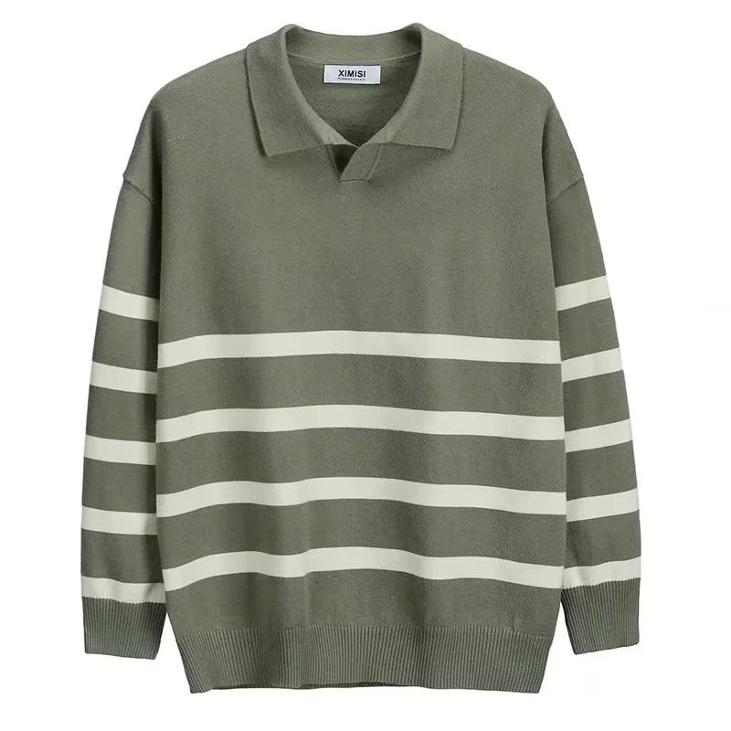 Men’s sweater with lapels – striped and comfortable