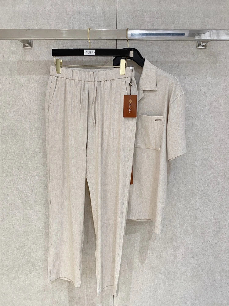 LP luxury set made from Italian Tencel and linen – old money style with short-sleeve shirt and elegant pants