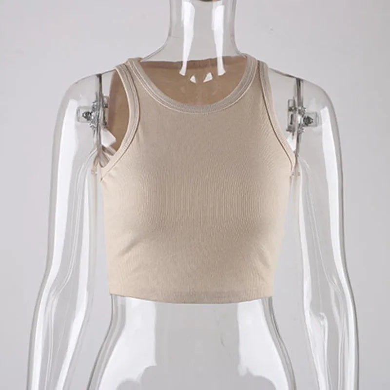 Ribbed knit women’s crop top – summer basic tank top in Y2K style, off-shoulder, tight-fitting and sexy