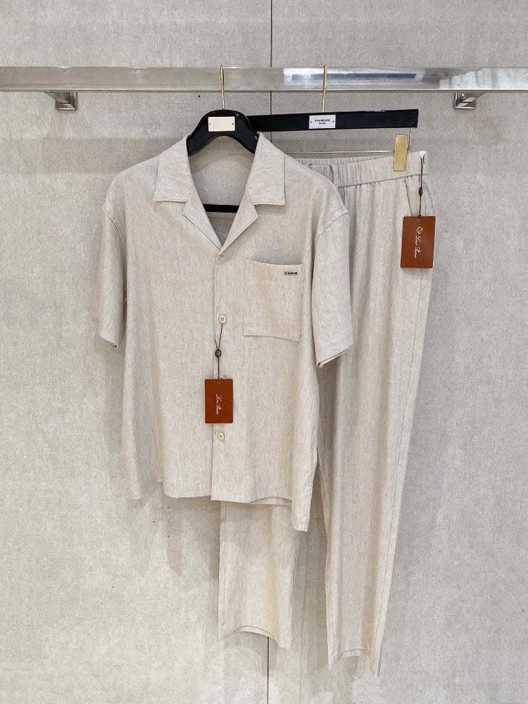 LP luxury set made from Italian Tencel and linen – old money style with short-sleeve shirt and elegant pants