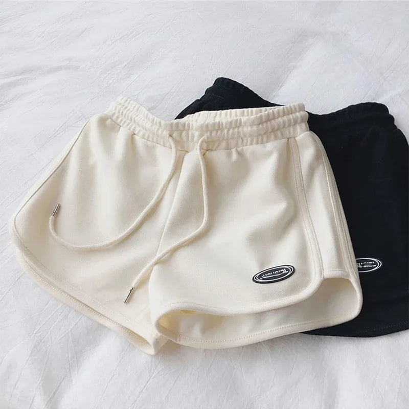 Women’s summer shorts with drawstring – lightweight high-waist sports shorts with A-line cut, loose and comfortable for yoga, running, and leisure