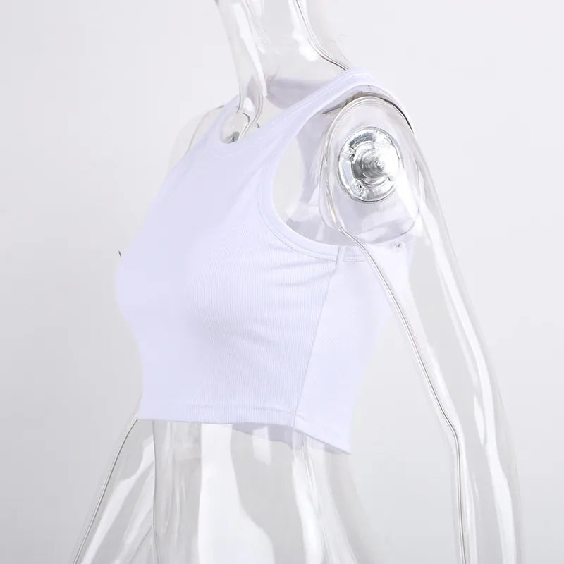 Ribbed knit women’s crop top – summer basic tank top in Y2K style, off-shoulder, tight-fitting and sexy