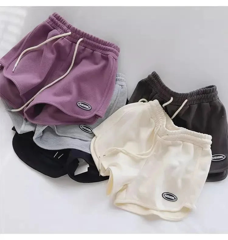 Women’s summer shorts with drawstring – lightweight high-waist sports shorts with A-line cut, loose and comfortable for yoga, running, and leisure