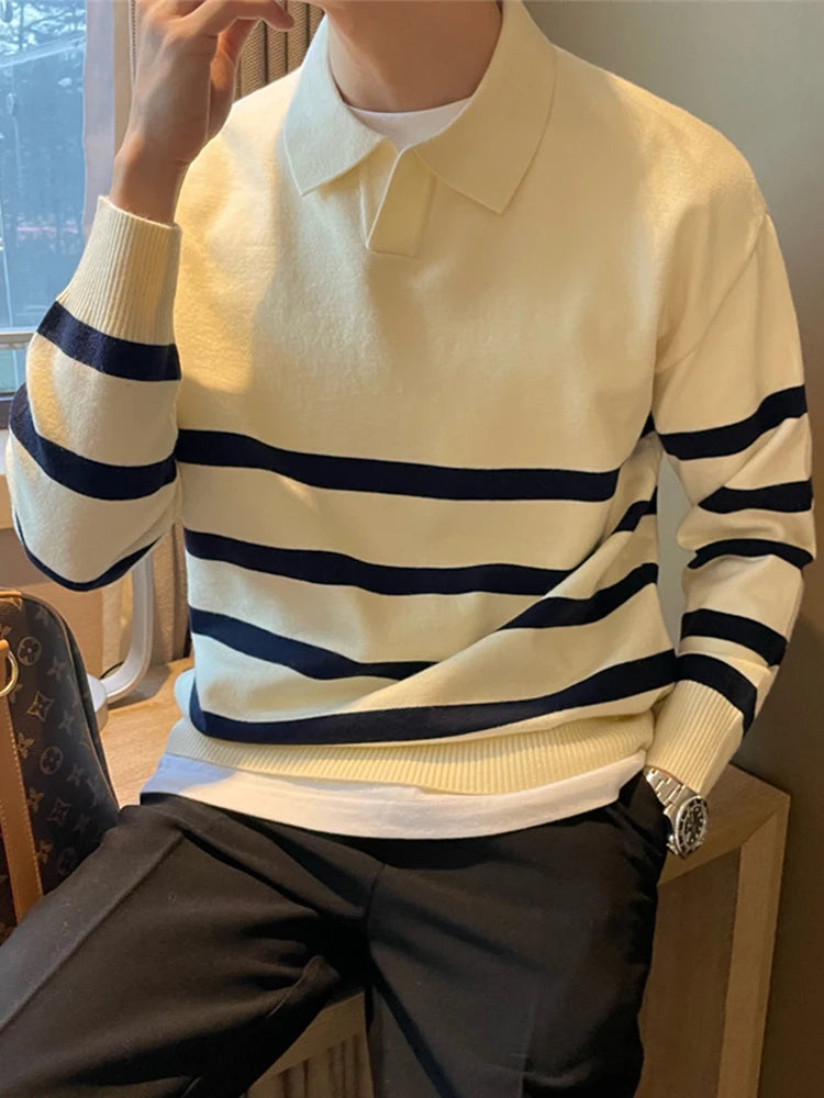 Men’s sweater with lapels – striped and comfortable