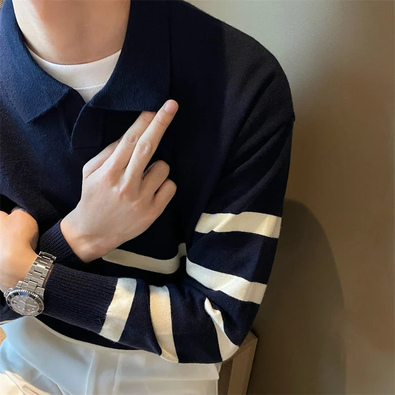 Men’s sweater with lapels – striped and comfortable