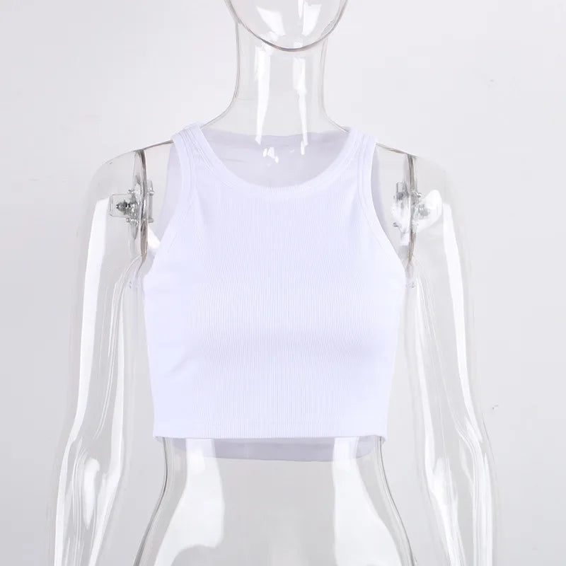 Ribbed knit women’s crop top – summer basic tank top in Y2K style, off-shoulder, tight-fitting and sexy